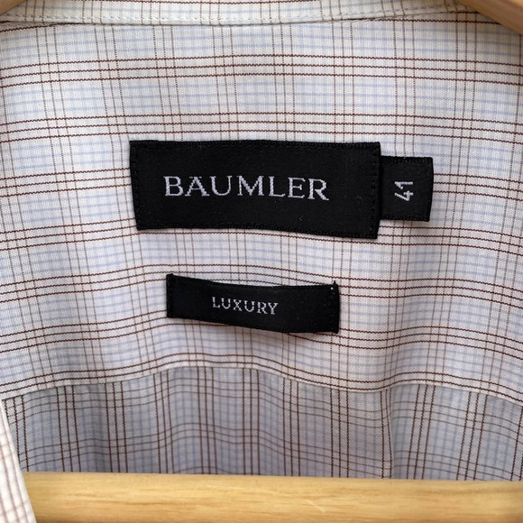 Baumler Brown White Blue  Windowpane Check Button down, size 41 (16) - Picture 3 of 7